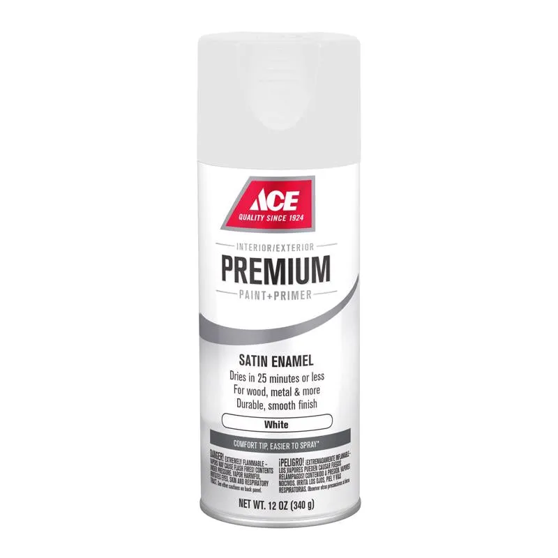 Ace Premium Satin White Paint   Primer Enamel Spray 12 oz