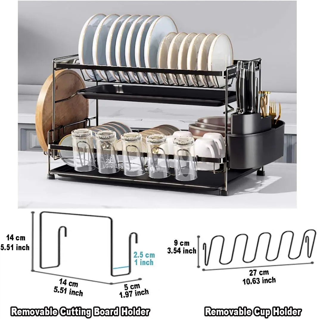 Belvery Dish Drying Stand With Drainer Belvery 2 Tiers Large Kitchen Dish Rack with Removable Cutting Board Holder Utensil Holder and Cup Holder Baking Paint Process Coatings Dish Drainer