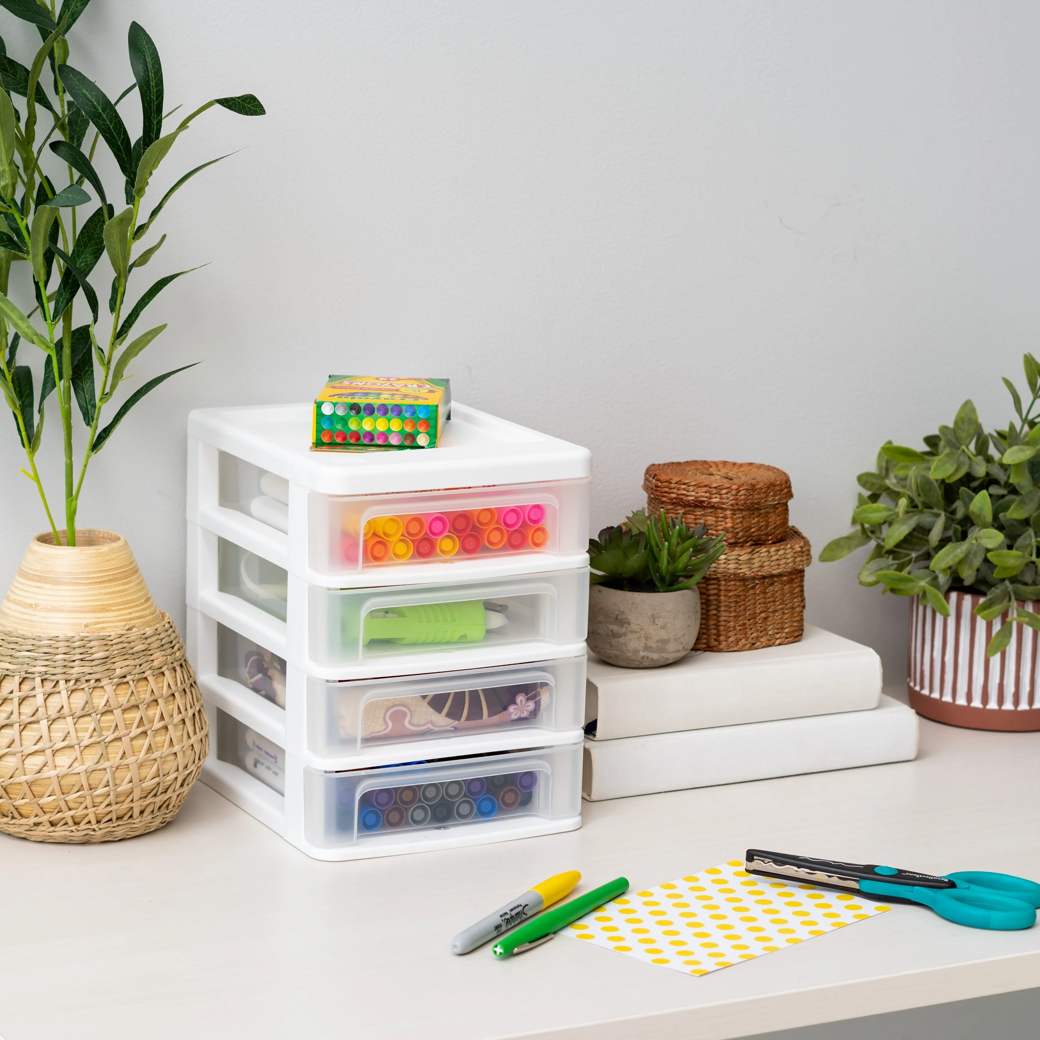 Compact Desktop 4-Drawer System, White