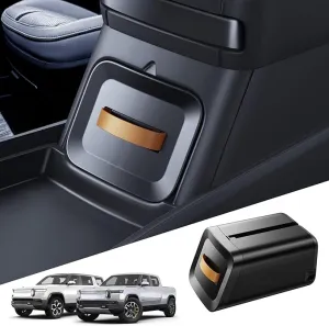 For 2025 Rivian Camping Speaker Drawer - 2022-2025 R1T R1S Push to Open Camp Speaker Drawer Console Organizer ABS Vegan Leather Handles Anti-Slip TPE Pad Unlocking the Drawer Shell on the Car Screen