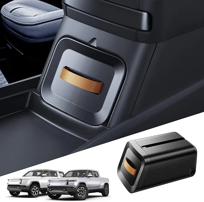 For 2025 Rivian Camping Speaker Drawer - 2022-2025 R1T R1S Push to Open Camp Speaker Drawer Console Organizer ABS Vegan Leather Handles Anti-Slip TPE Pad Unlocking the Drawer Shell on the Car Screen