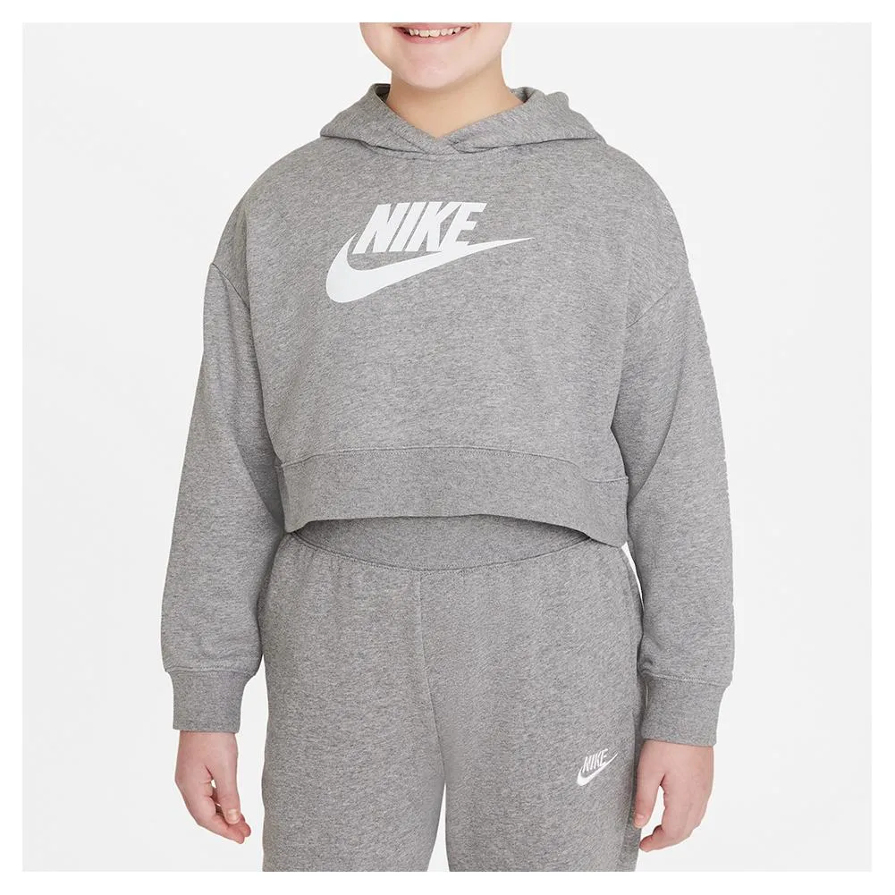 Girls' Sportswear Club French Terry Cropped Hoodie Carbon Heather and White