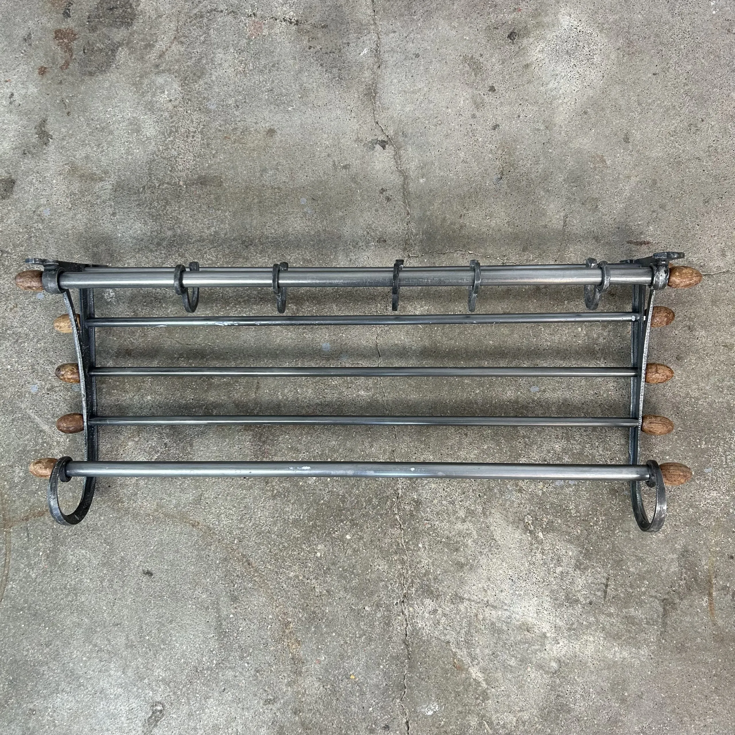 Hanging Rack, Wall Rack with Dark Metal with Wooden Knobs