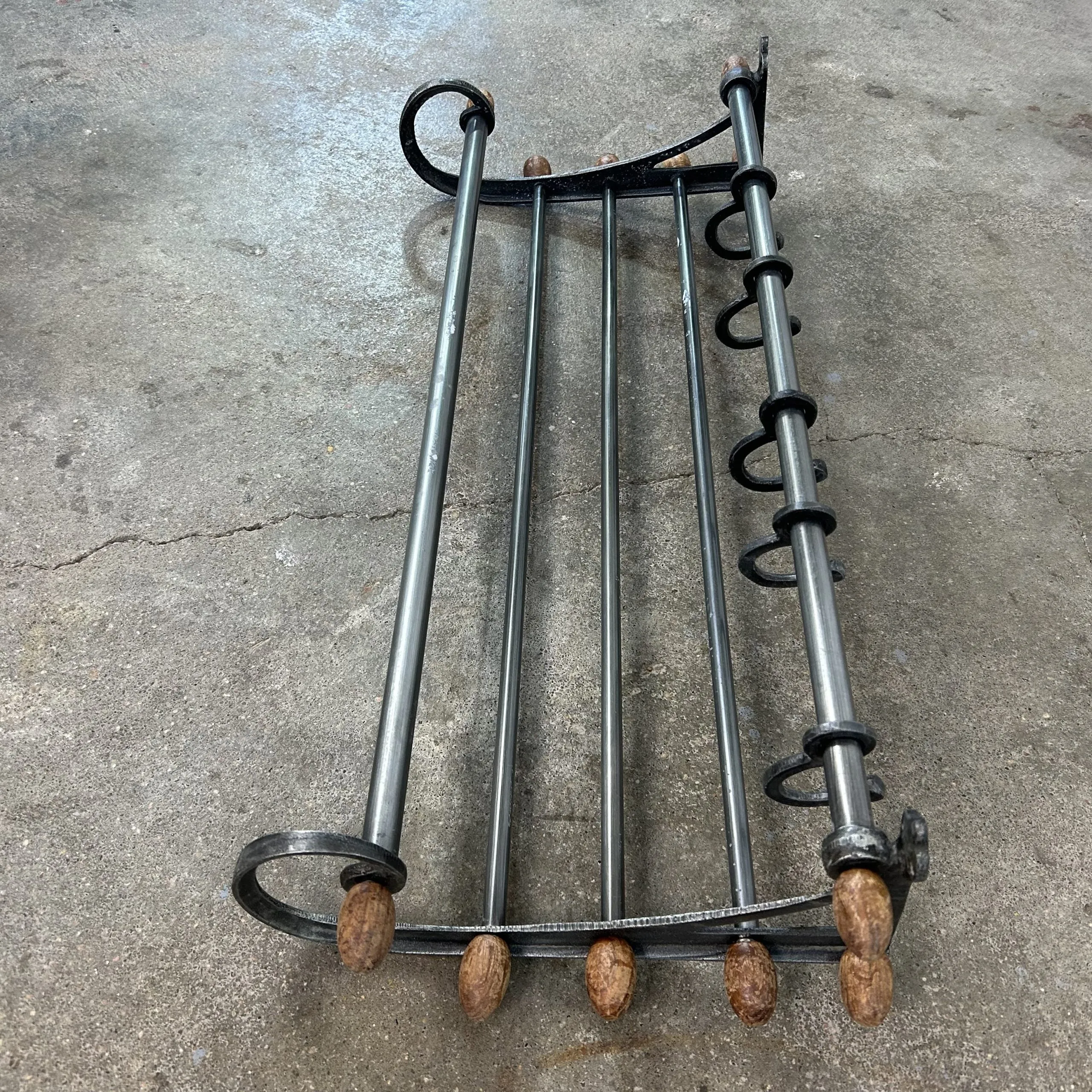 Hanging Rack, Wall Rack with Dark Metal with Wooden Knobs