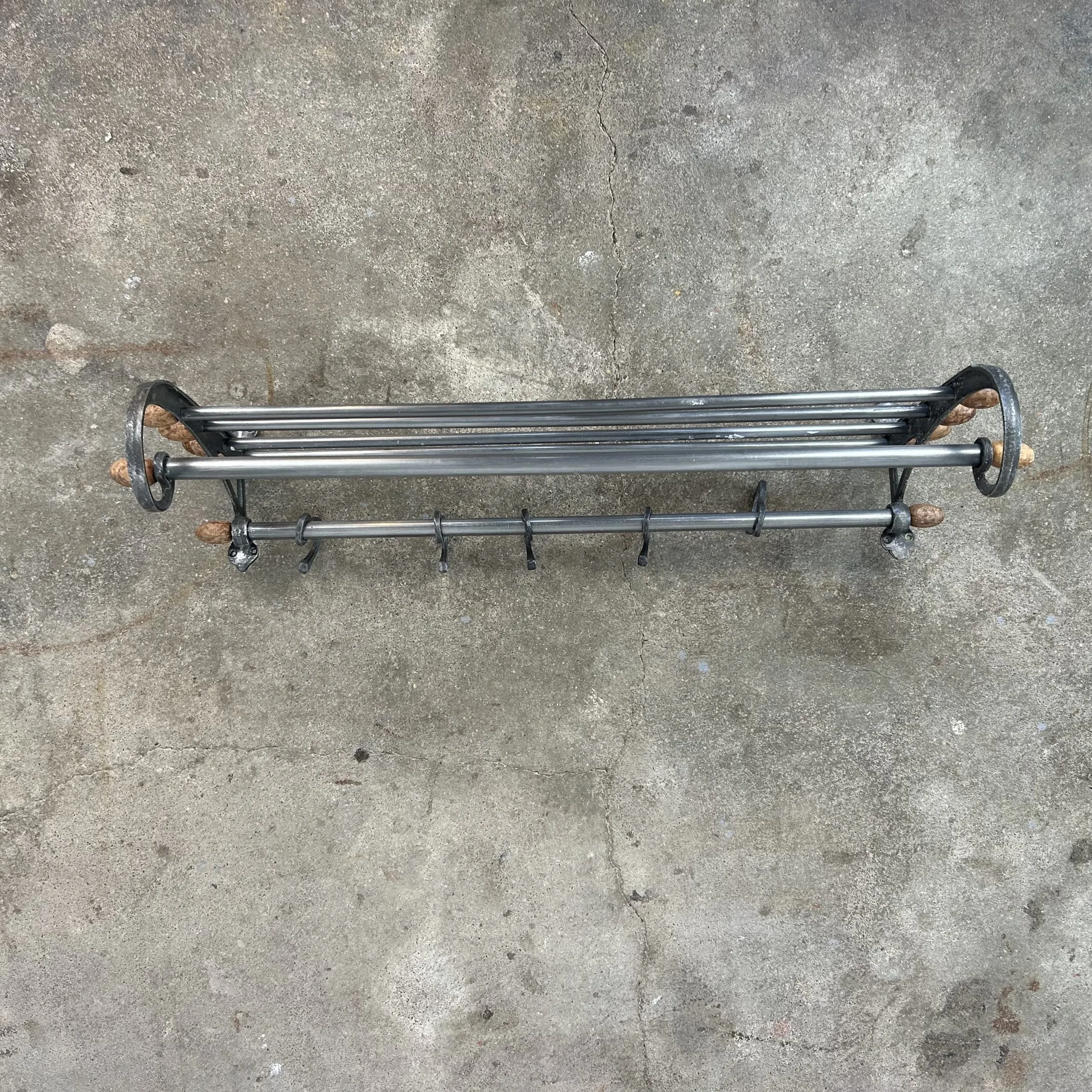 Hanging Rack, Wall Rack with Dark Metal with Wooden Knobs