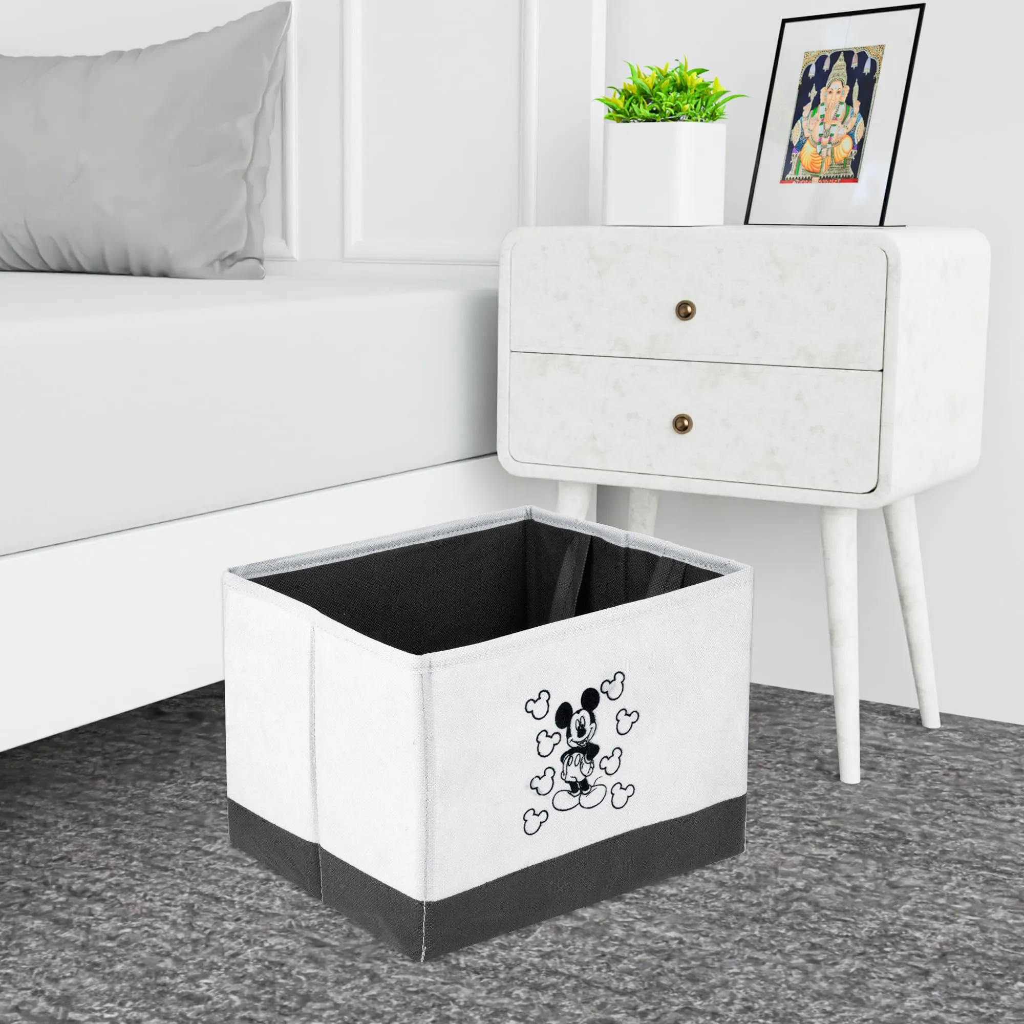 Heart Home Disney Mickey Drawer Storage Box|Storage Box for Clothes|Wardrobe Organizer for Books|Closet Box with Handle|Clothes Drawer Organizer|Small|Gray & Black