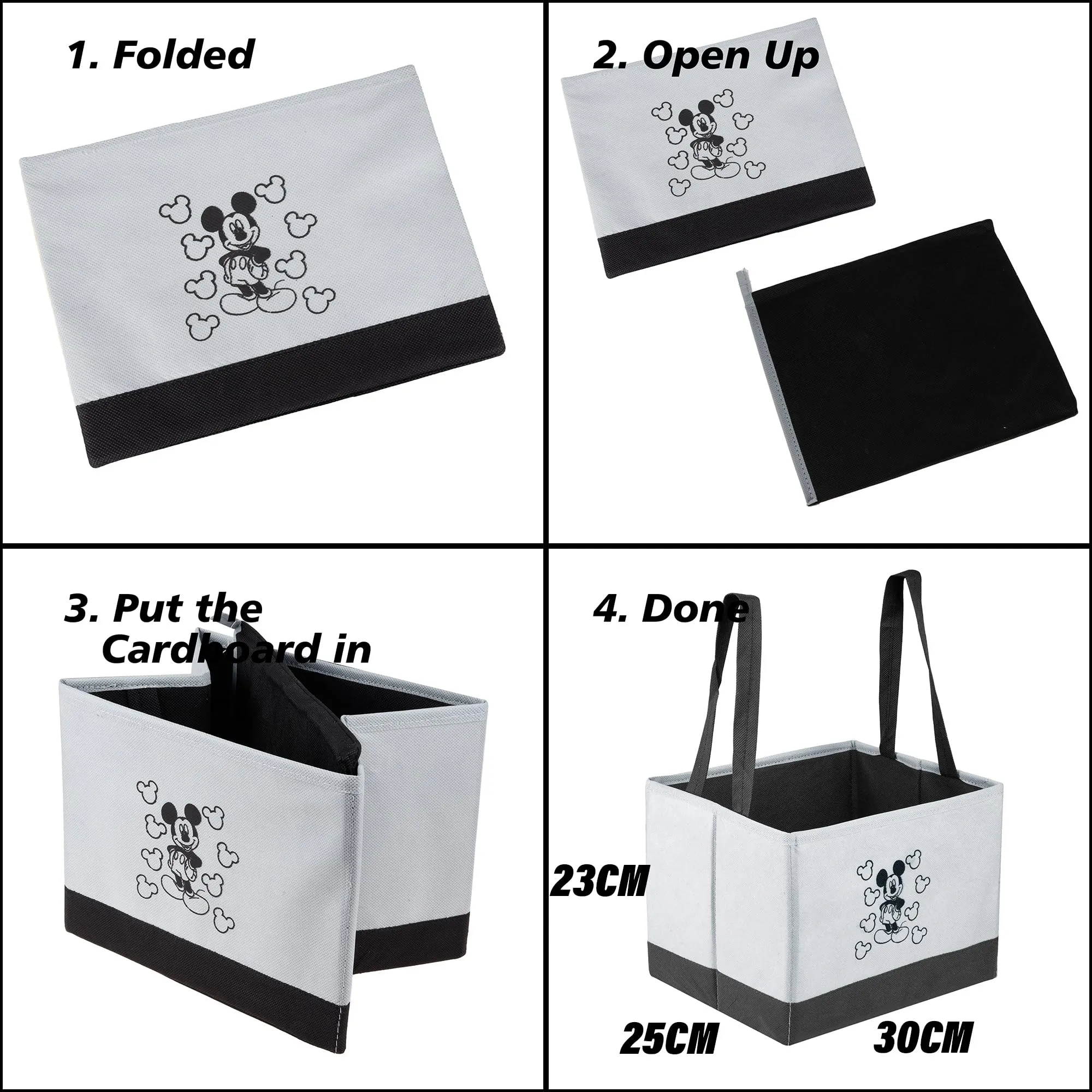 Heart Home Disney Mickey Drawer Storage Box|Storage Box for Clothes|Wardrobe Organizer for Books|Closet Box with Handle|Clothes Drawer Organizer|Small|Gray & Black