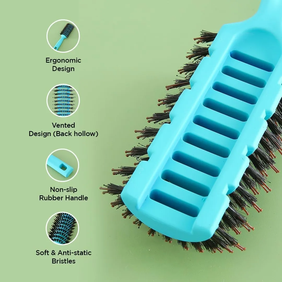 Kuber Industries Hair Brush | Flexible Bristles Brush | Hair Brush with Paddle | Quick Drying Hair Brush | Suitable For All Hair Types | Round Vented Hair Brush | 2 Piece | C13-X-BLE | Blue