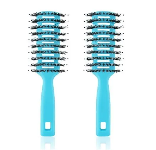 Kuber Industries Hair Brush | Flexible Bristles Brush | Hair Brush with Paddle | Quick Drying Hair Brush | Suitable For All Hair Types | Round Vented Hair Brush | 2 Piece | C13-X-BLE | Blue
