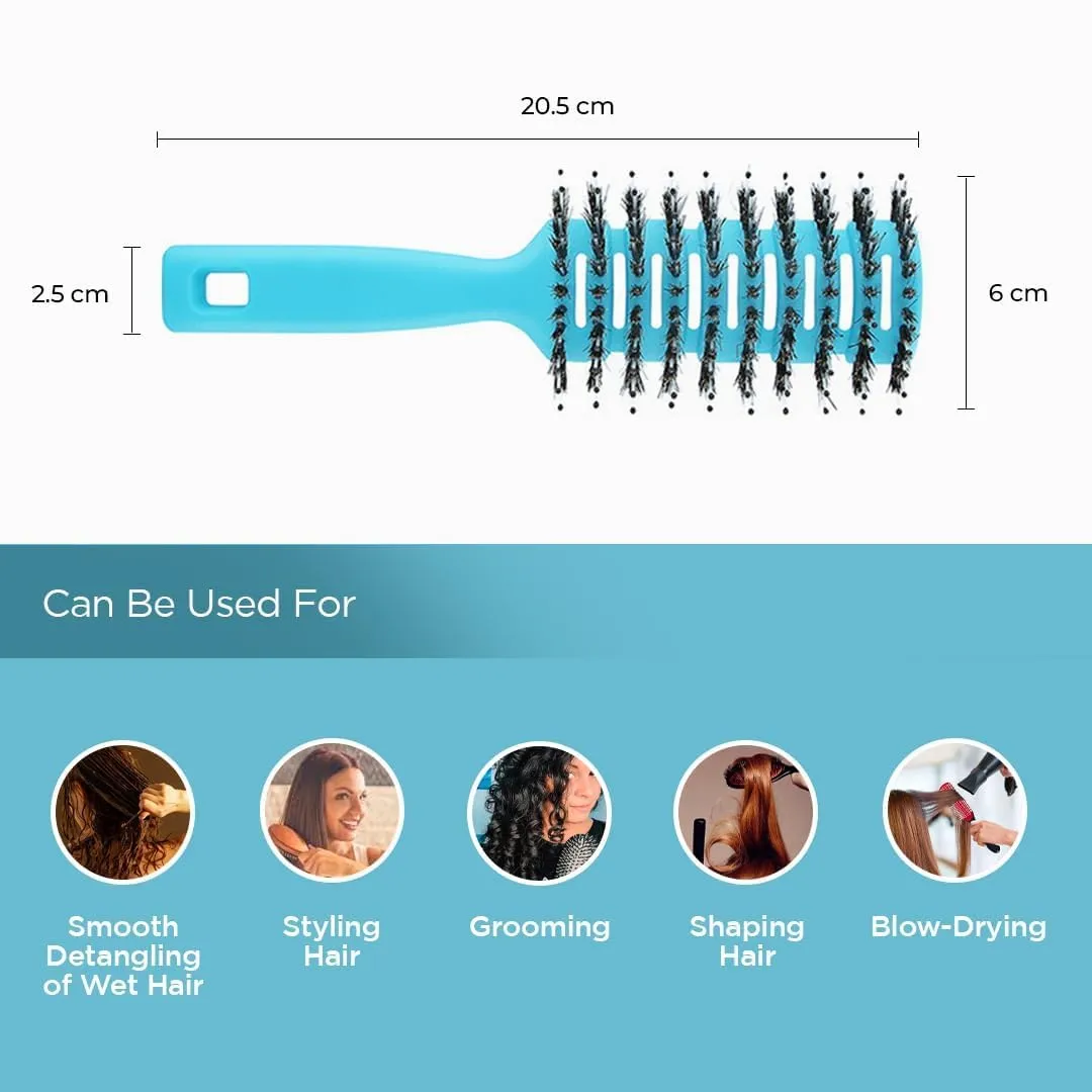 Kuber Industries Hair Brush | Flexible Bristles Brush | Hair Brush with Paddle | Quick Drying Hair Brush | Suitable For All Hair Types | Round Vented Hair Brush | 2 Piece | C13-X-BLE | Blue