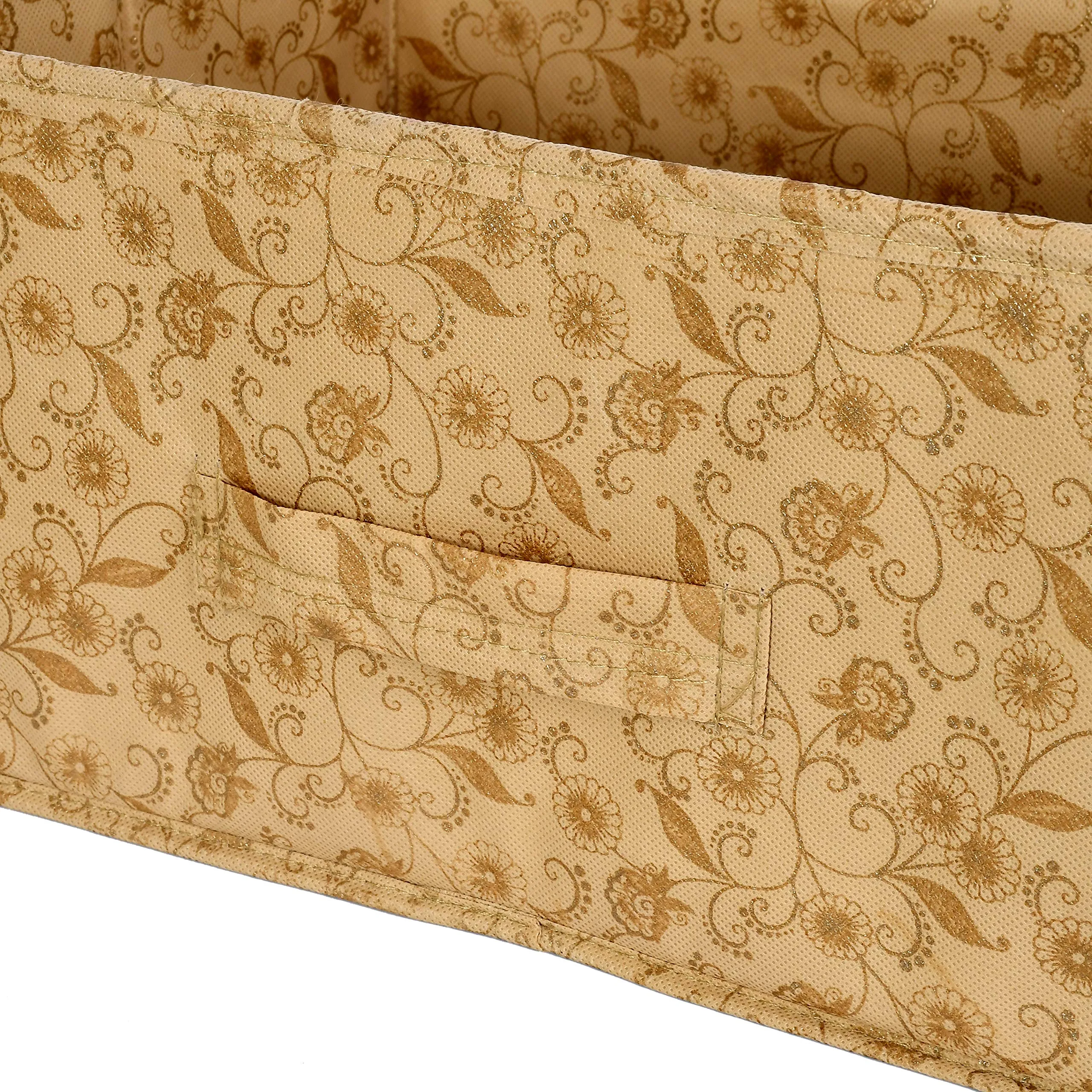 Kuber Industries Laheriya Metalic Print Non Woven Fabric Modular Closet Organizer Box with Handle for Cube Storage Units in Closet,Set Of 2(Blue & Beige)-KUBMART15997