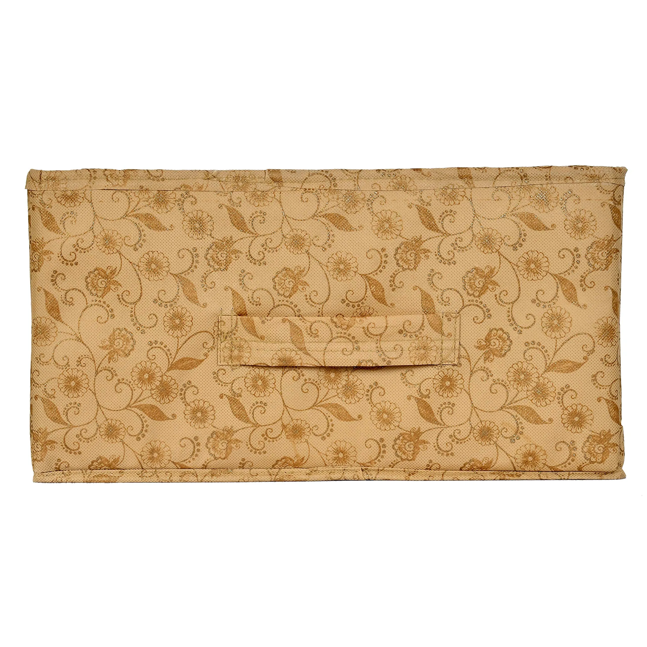 Kuber Industries Laheriya Metalic Print Non Woven Fabric Modular Closet Organizer Box with Handle for Cube Storage Units in Closet,Set Of 2(Blue & Beige)-KUBMART15997