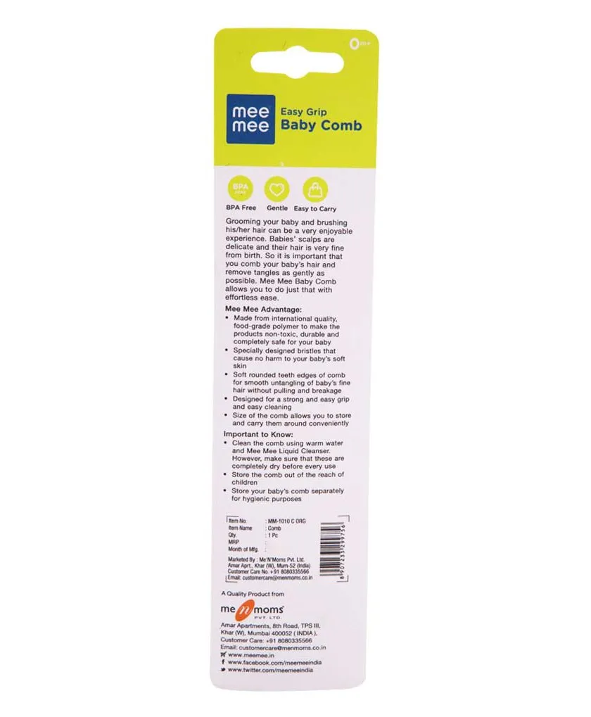 MEE MEE Easy Grip Gentle Baby Comb, Age 0 m - Yellow
