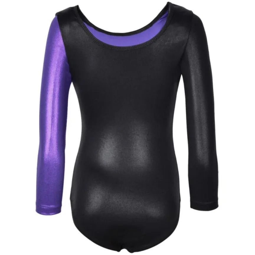 Purple/Black Long Sleeved Leotard w Rhinestones