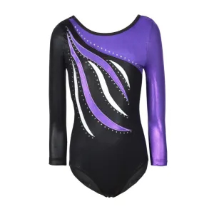 Purple/Black Long Sleeved Leotard w Rhinestones