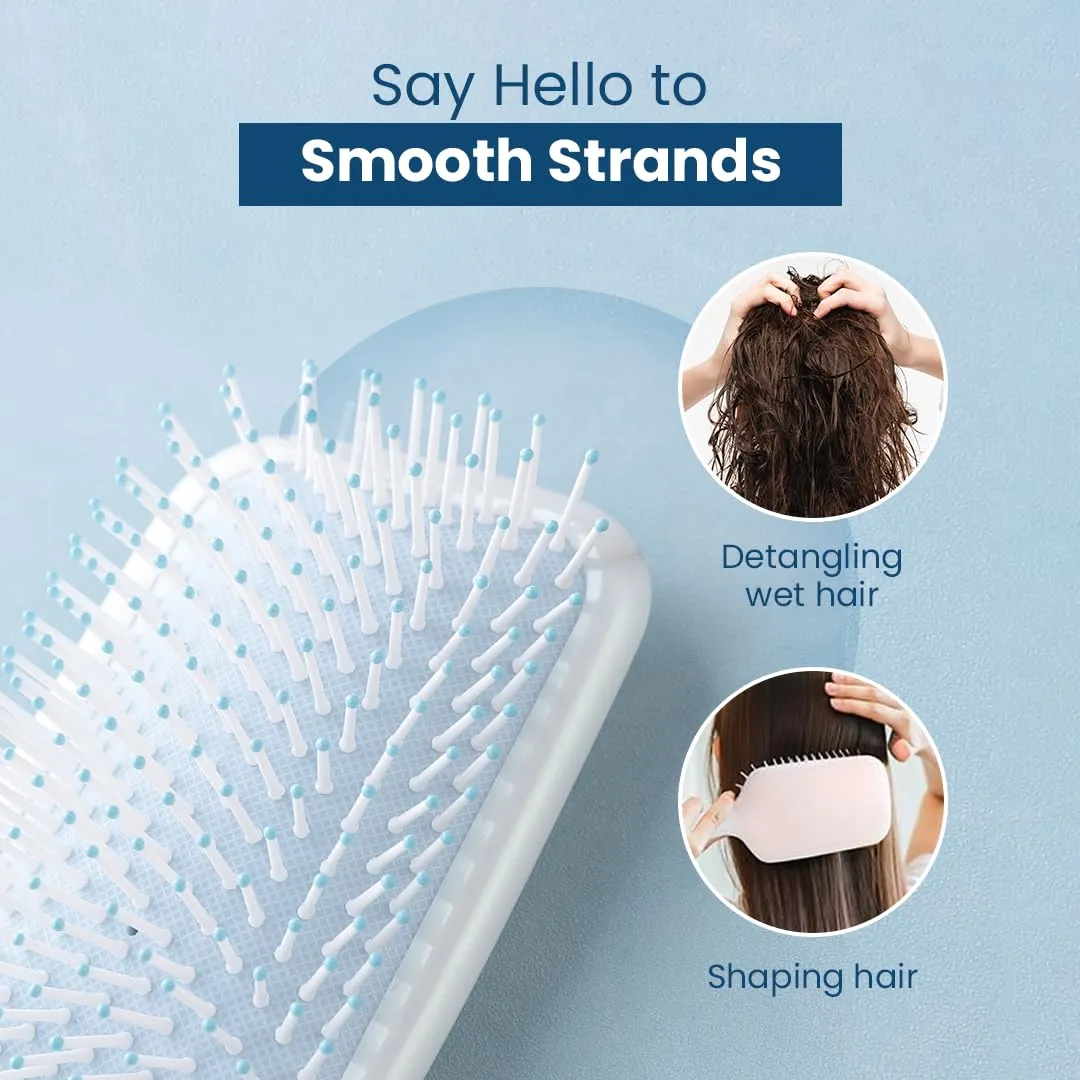 Rey Naturals Detangler Hair Brush | Flexible Bristles | Paddle Brush with Cushioning | Wet & Dry Hair | Pain Free Detangling | Hair Comb | Hair brush for Women and Men (Blue)