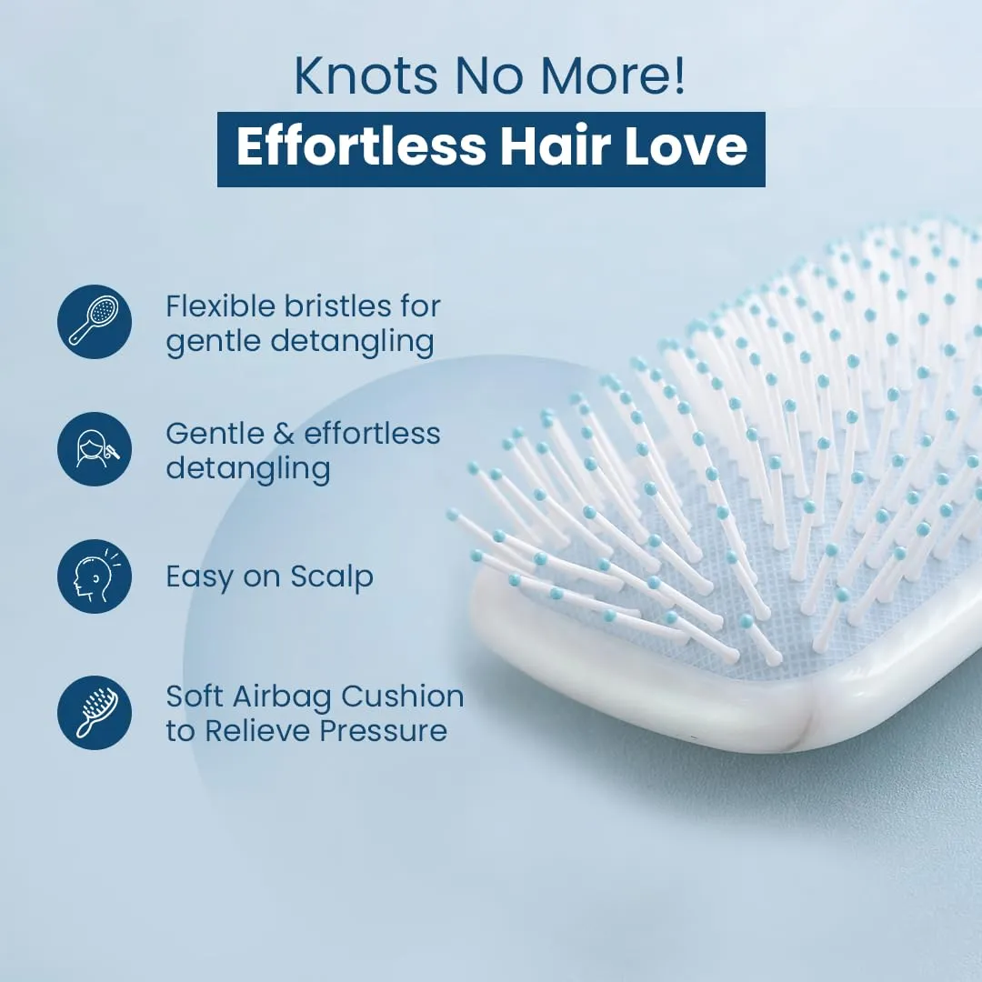 Rey Naturals Detangler Hair Brush | Flexible Bristles | Paddle Brush with Cushioning | Wet & Dry Hair | Pain Free Detangling | Hair Comb | Hair brush for Women and Men (Blue)