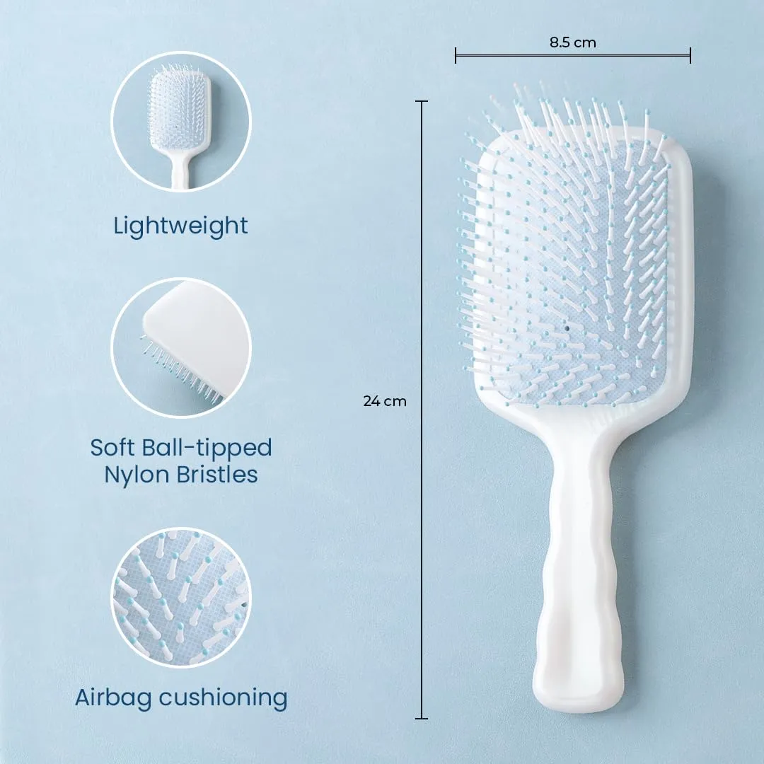 Rey Naturals Detangler Hair Brush | Flexible Bristles | Paddle Brush with Cushioning | Wet & Dry Hair | Pain Free Detangling | Hair Comb | Hair brush for Women and Men (Blue)