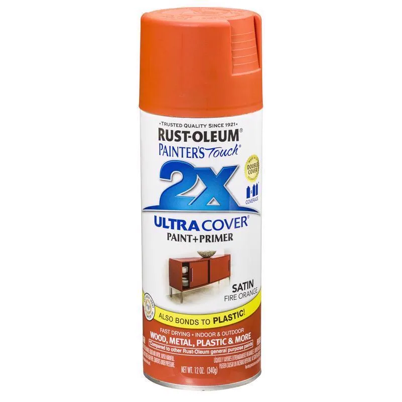 Rust-Oleum Painter's Touch 2X Ultra Cover Satin Fire Orange Paint Primer Spray Paint 12 oz
